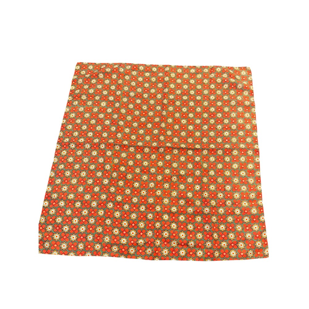 Vintage 70s‎ Style Geometric Floral Square Scarf Orange Green Retro Boho 27x27